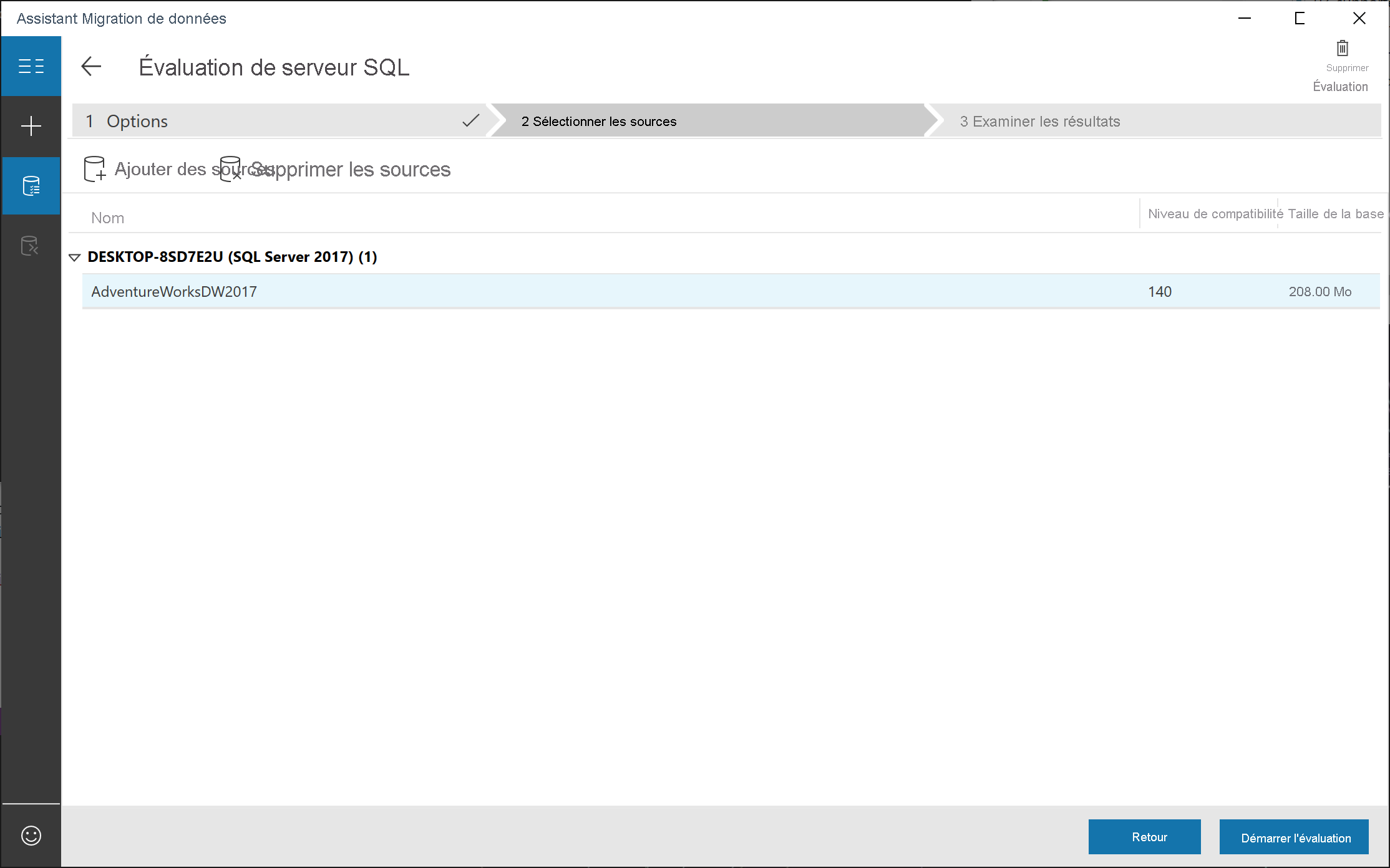 Choosing the assessment options in the Data Migration Assistant