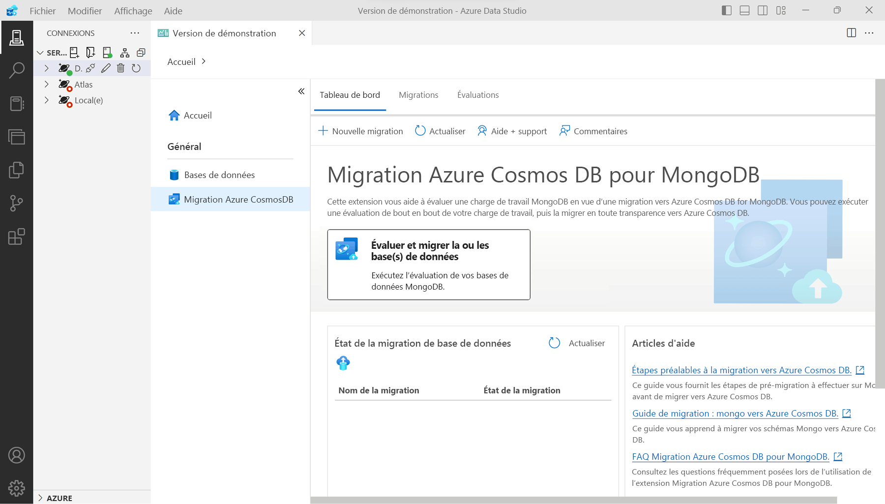 Capture d’écran montrant comment démarrer une évaluation d’un serveur MongoDB dans Azure Data Studio.