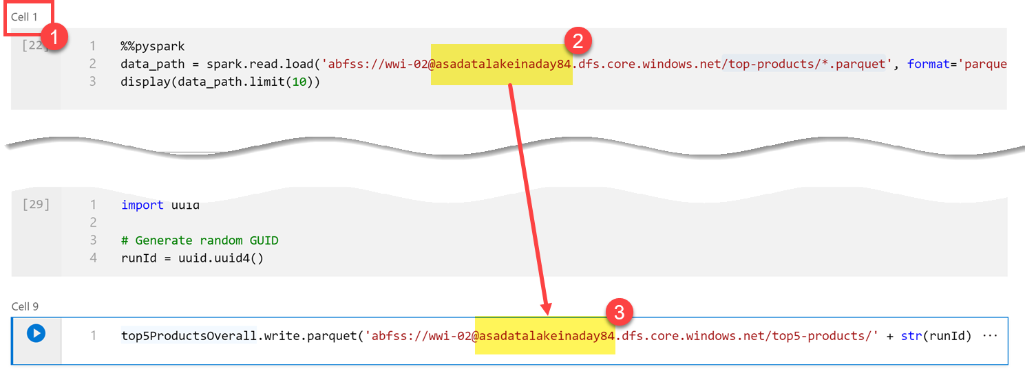 The path is updated with the name of the primary data lake account.