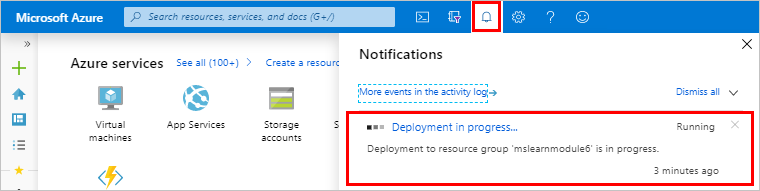 Notification de déploiement en cours dans le portail Azure.
