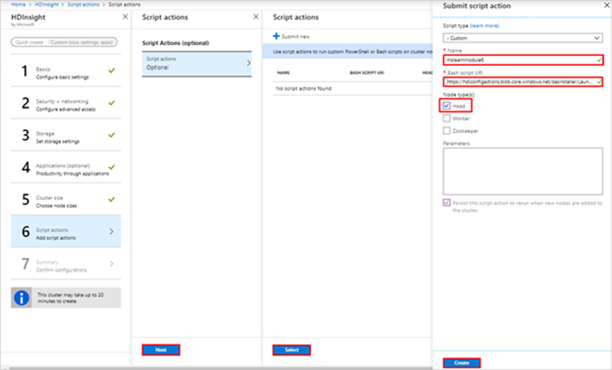 Page Actions de script dans le portail Azure.
