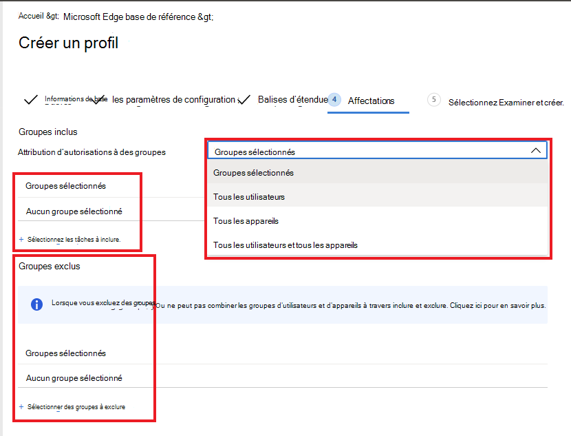 Capture d’écran de l’affectation de profil d’une ligne de base de sécurité du Centre d'administration Microsoft Endpoint Manager