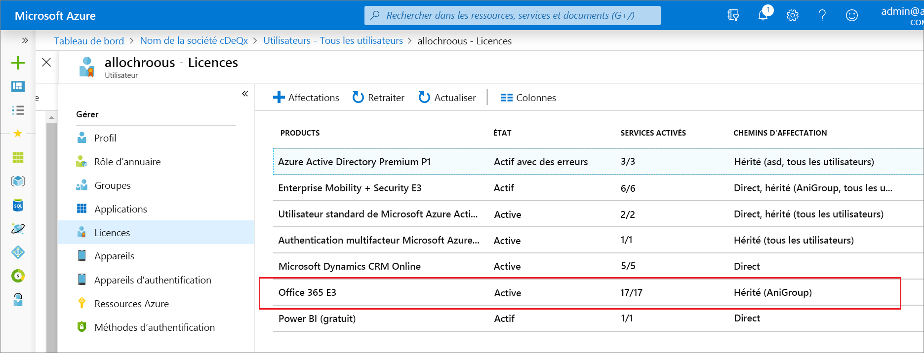 Screenshot of the Licenses page in Azure A D after the migration is completed. Office 365 E3 license is highlighted. We have confirmation that direct licenses are removed.