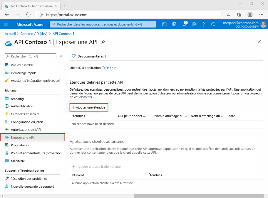 Screenshot of an app registration's Expose an API pane in the Microsoft Entra admin center.