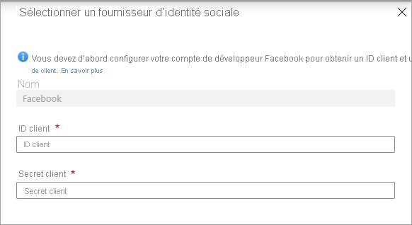 Capture d’écran de la page Ajouter un fournisseur d’identité sociale. Choisissez votre fournisseur de réseaux sociaux.