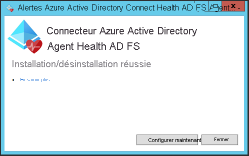 Screenshot of the installation window for the confirmation message for the Microsoft Entra Connect Health AD FS agent installation.