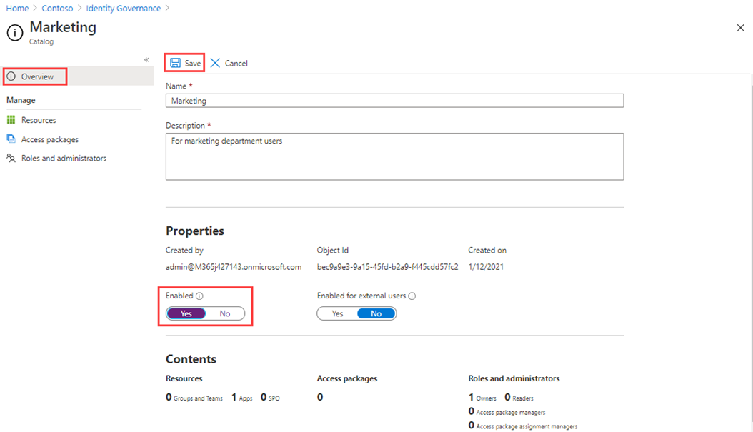 Screenshot of the properties being enabled. Update the name of the package or its description.