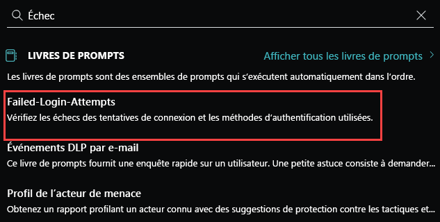 Capture d’écran de la barre de prompt montrant la liste des séquences de prompts.