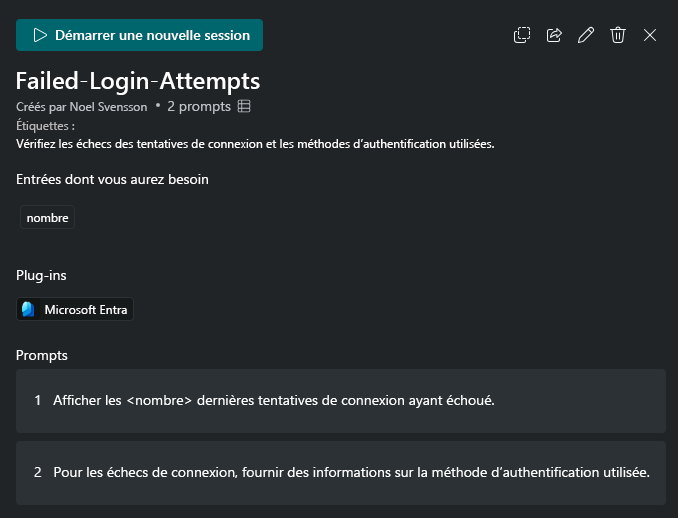 Capture d’écran d’une séquence de prompts, y compris le paramètre d’entrée.