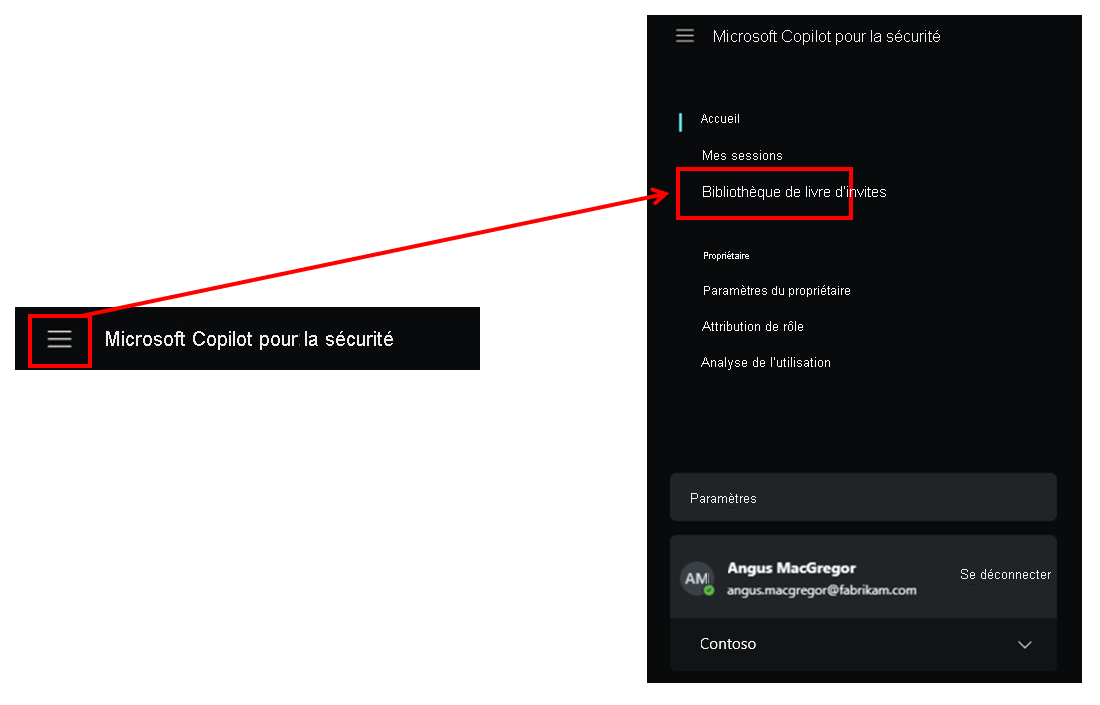 Capture d’écran des options du menu d’accueil, y compris l’option de bibliothèque de séquences de prompts.