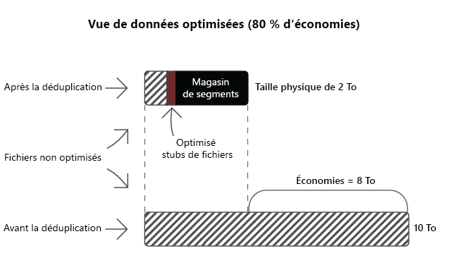 Un volume hébergeant des données optimisées avec une économie de 80 %.