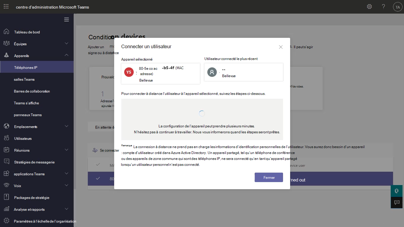 la fenêtre Se connecter à un utilisateur pour chaque appareil