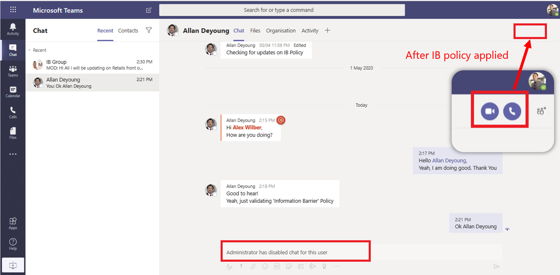 Screenshot showing when Microsoft Teams blocks a user from sharing a screen with other users.