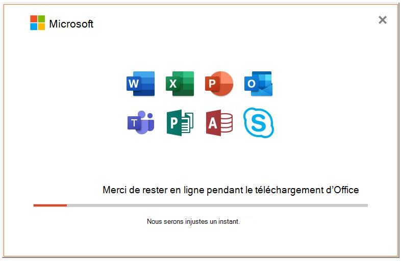 Capture d’écran d’une installation Applications Microsoft 365 pour les grandes entreprises montrant les icônes des applications clientes installées.