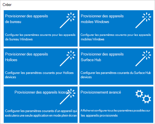 Capture d’écran du tableau de bord W IC D, montrant les boutons permettant de créer un package d’approvisionnement.