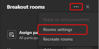 options des paramètres de salle avec le panneau des salles pour petit groupe