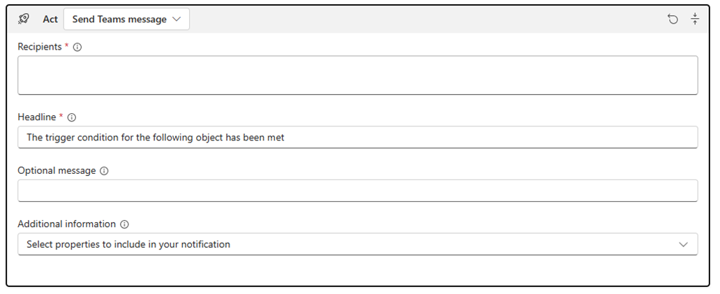 Screenshot of trigger sending Team's message in Data Activator.