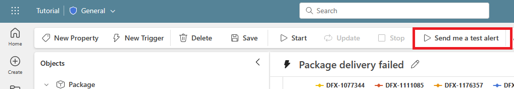 Screenshot of trigger sending a test message in Data Activator.