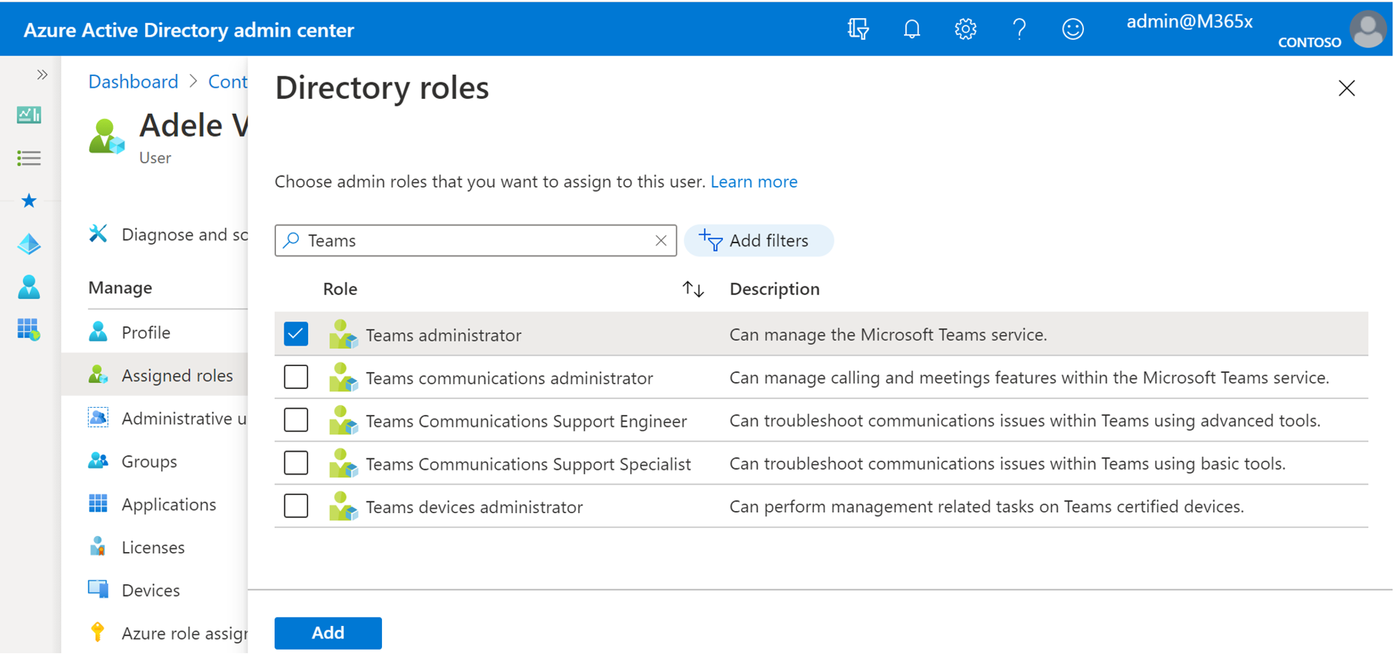 Attribuer des rôles d’administrateur Teams dans Azure AD