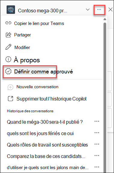 Capture d’écran montrant l’option de menu déroulant Définir comme approuvé pour un agent dans SharePoint.