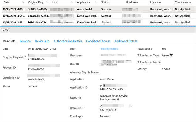 Capture d’écran d’un rapport de connexion dans Microsoft Entra ID.