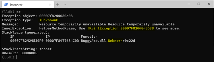 Capture d’écran de la commande pe.
