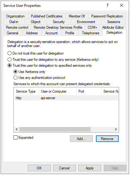 Capture d’écran de la configuration du compte d’identité du pool d’applications.