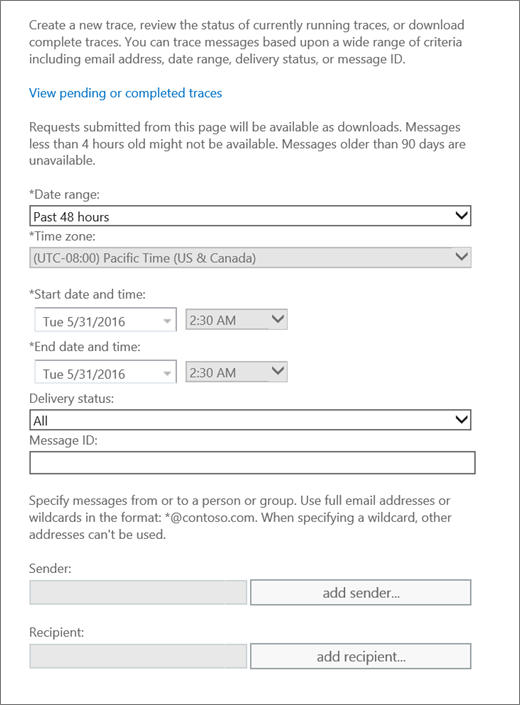 Capture dʼécran montrant les options disponibles dans le suivi des messages.