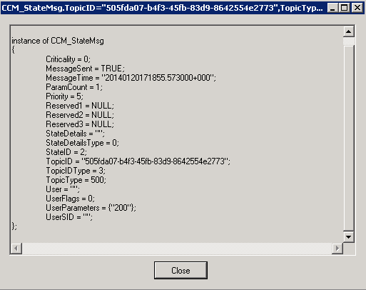 Capture d’écran d’une instance de la classe CCM_StateMsg.