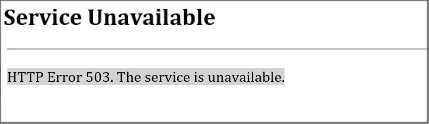 Capture d’écran de l’erreur HTTP 503. Le service n’est pas disponible.