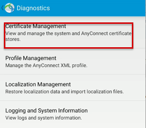 Capture d’écran montrant la fonction Gestion des certificats.