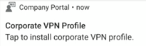 Capture d’écran montrant la notification d’installation du profil VPN.