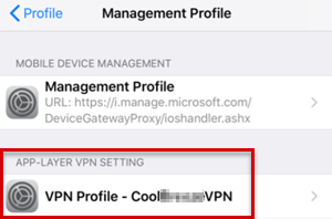 Capture d’écran montrant que le profil VPN est répertorié dans Profil de gestion.