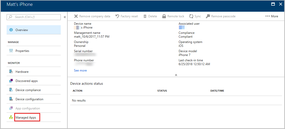 Capture d’écran des détails d’un appareil spécifique géré par Intune.