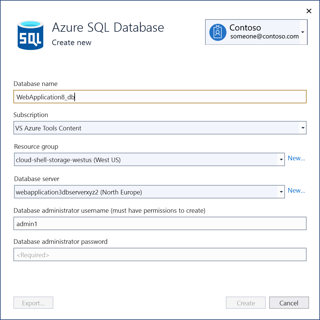 Capture d’écran montrant l’écran « Nouvelle base de données Azure SQL ».