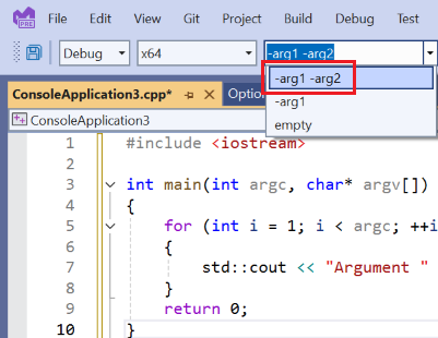 Passer des arguments de ligne de commande lors du débogage (C++ ...