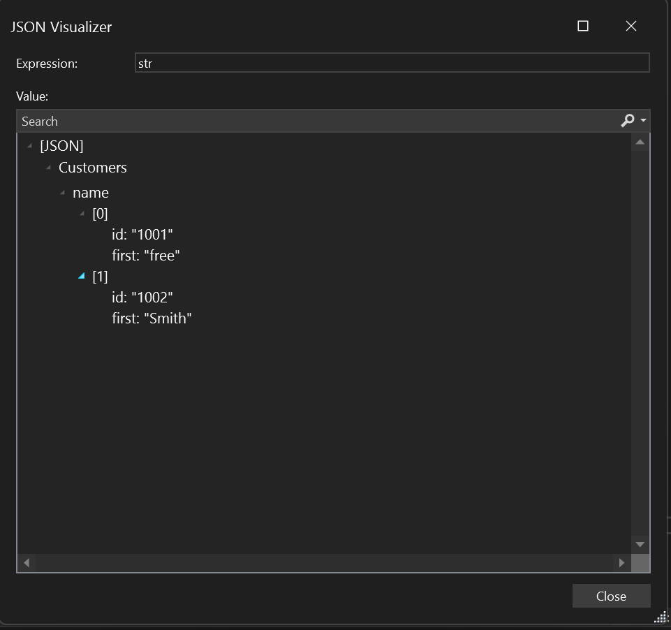 Capture d’écran du visualiseur de chaîne JSON.