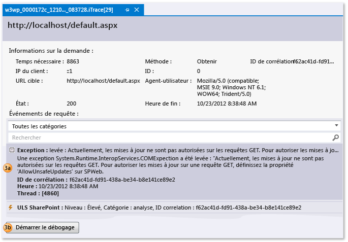 IntelliTrace log file - View web request + events