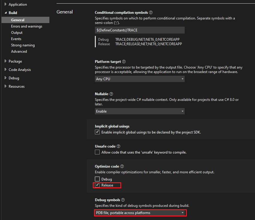Générer des fichiers PDB pour les builds dans .NET