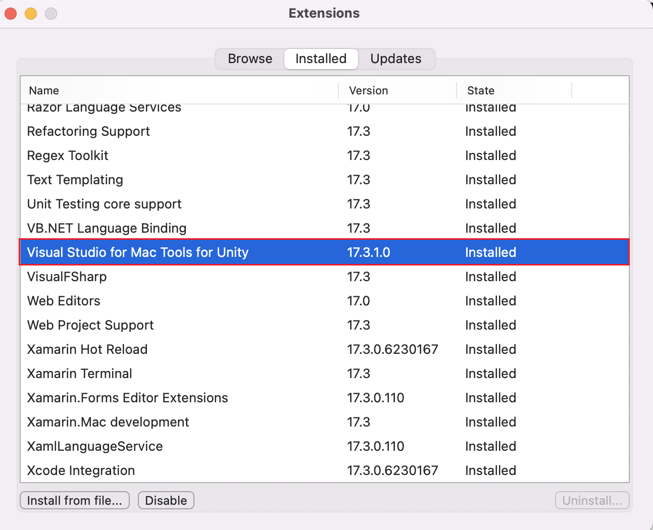 visual studio mac unity