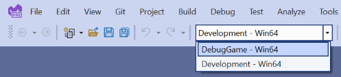 Capture d’écran de la liste déroulante de configuration.