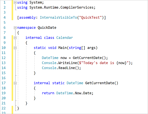 Screenshot that shows C Sharp code.