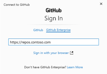 Capture d’écran montrant la connexion à GitHub Enterprise.