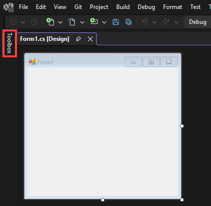 Capture d’écran montrant comment sélectionner la boîte à outils pour ouvrir la fenêtre Boîte à outils.