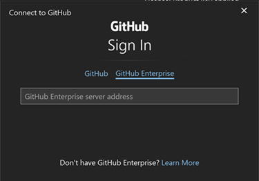 Capture d’écran montrant la connexion à GitHub Enterprise.