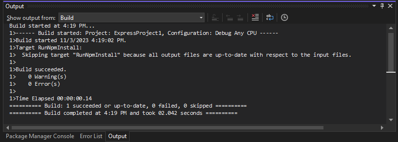 Screenshot de sortie de build détaillée dans Visual Studio 2022.