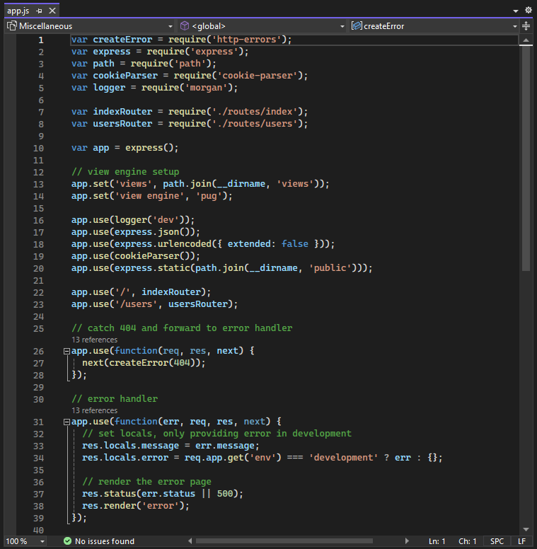 Screenshot du fichier d’application ouvert dans l’éditeur dans Visual Studio 2022.