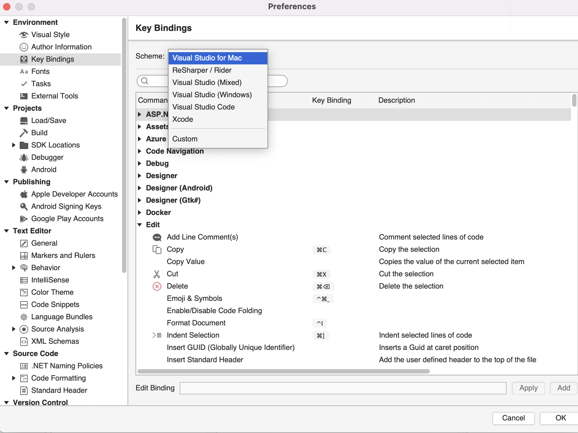 Navigation au clavier dans Visual Studio pour Mac - Visual Studio for Mac
