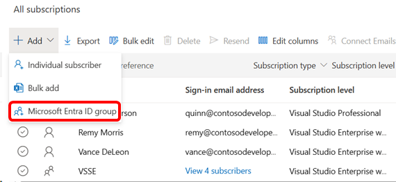 Choisissez l'ajout en bloc à l'aide de Microsoft Entra ID