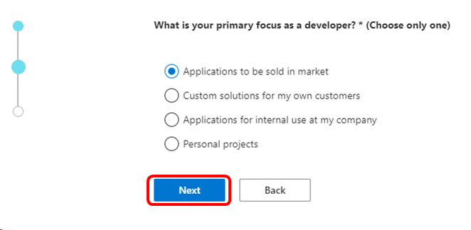 Choix d’objectif pour Microsoft 365 Développeur